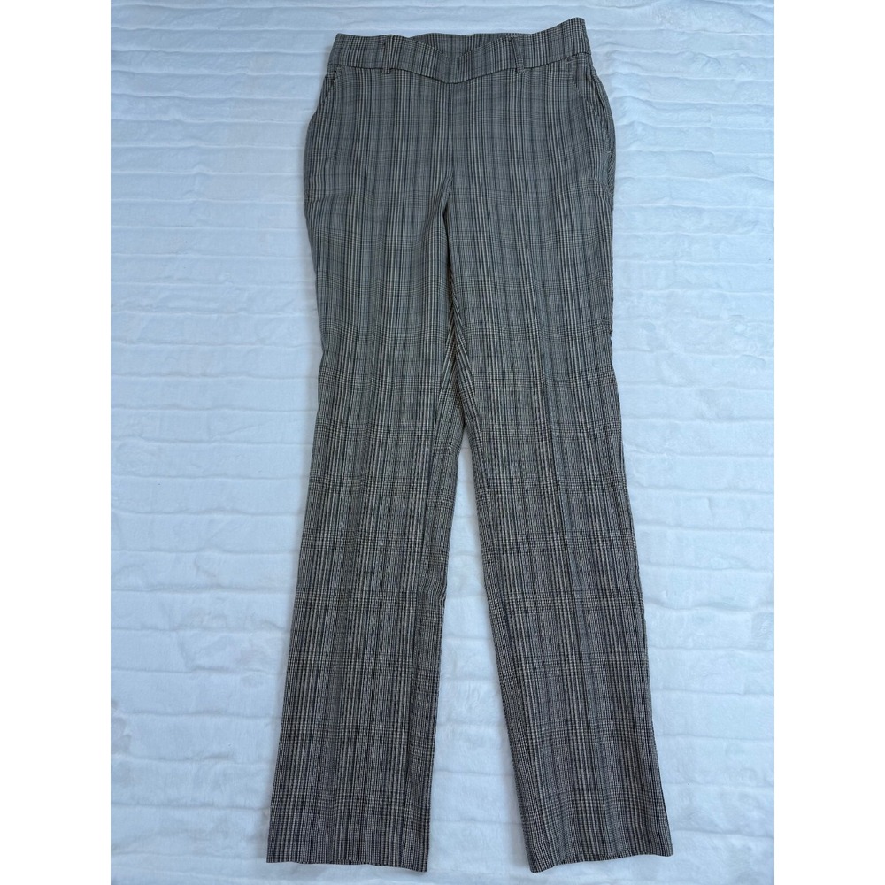 Rafaella Pants Womens 4 Taupe Plaid Pull On Stretch Ankle Career Trousers Pocket - Picture 2 of 10